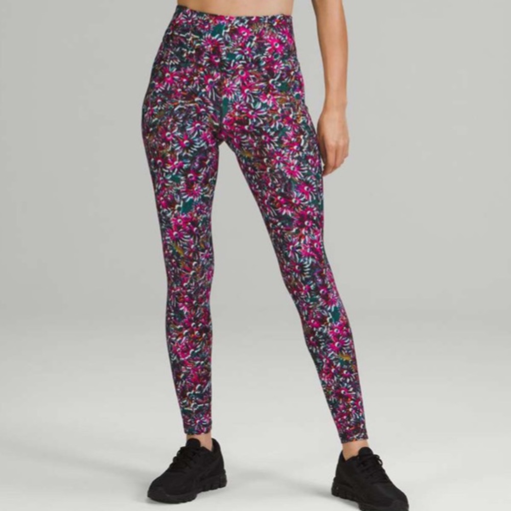 lululemon Base Pace Floral Electric Multi Fleece 28” High-Rise Tights / Leggings